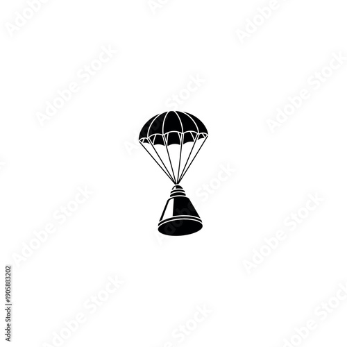 Space capsule descending under a parachute, signifying landing and successful mission completion. Iconic vector art for aerospace and safety.