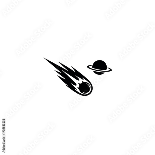 Comet with a fiery trail streaking past a ringed planet, illustrating celestial events and cosmic travel. Dramatic space illustration.