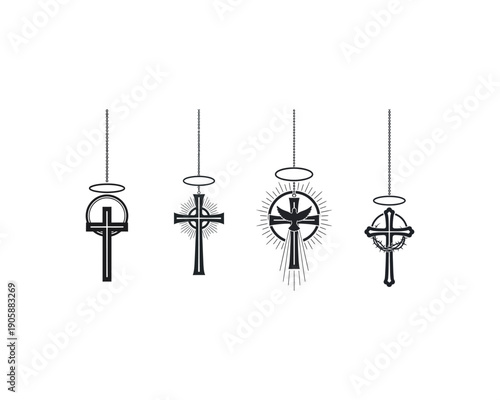 Four church steeples in a row