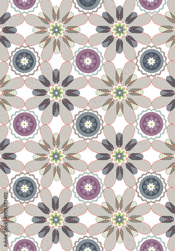 Fleurs graphiques en motif all over géométrique au raccord pour textile print