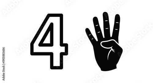 Black graphic of number four and a hand stark contrast silhouette