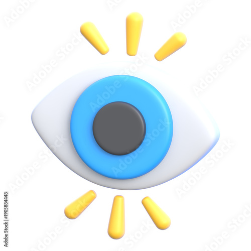 Visionary leadership concept eye with glow rays 3D icon