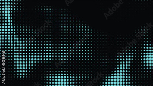Abstract Cyan Blue Halftone Wave Glow on Dark Background