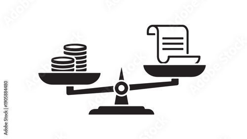 Vector Illustration Of Balance Scale Weighing Coins And Document For Financial Justice And Equality Concept