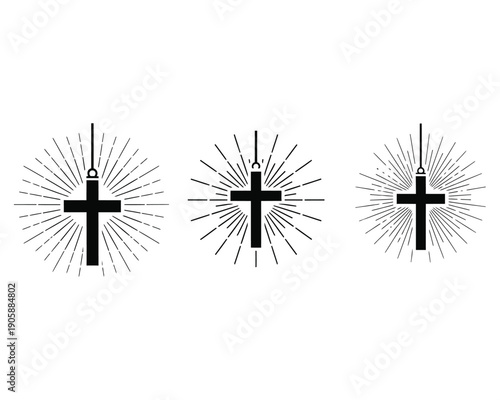 Three crosses with radiant sunburst effect