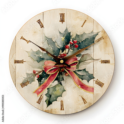 Wallpaper Mural Winter holiday clock festive decor isolated on white. AI generated Torontodigital.ca