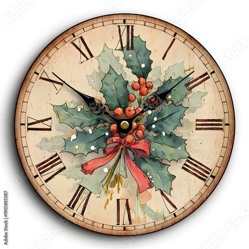 Wallpaper Mural Winter holiday clock festive decor isolated on white. AI generated Torontodigital.ca