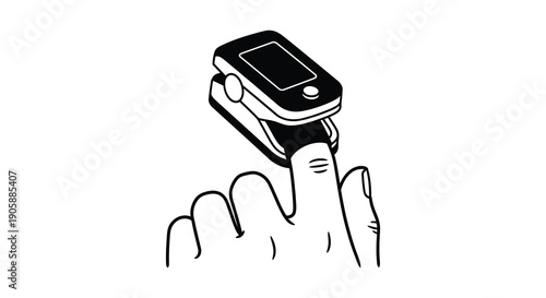 Black and white illustration of a pulse oximeter on a finger silhouette