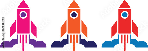 Colorful Rocket Launch Icon Vector, Art & Illustration