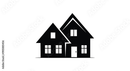 Simple black house graphic with a peaked roof and windows a striking silhouette