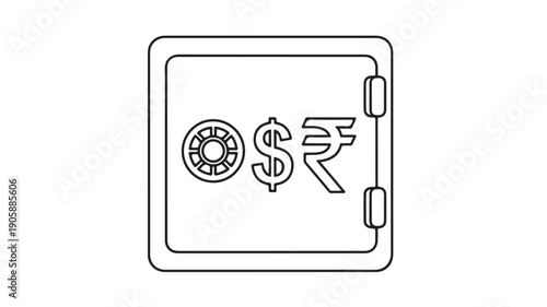 Vector Illustration Of Safe Deposit Box With Indian Rupee And Dollar Symbols For Financial Security Concept