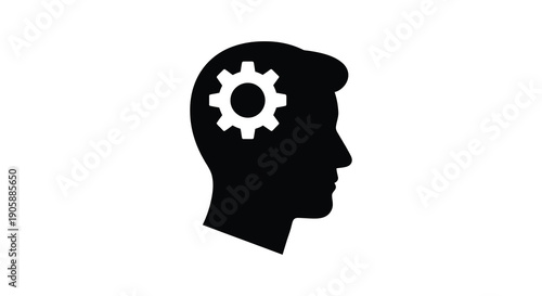 Human head profile with gears inside representing thought and creativity silhouette