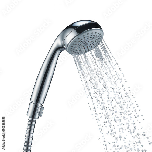 Modern chrome shower head, isolated on transparent background