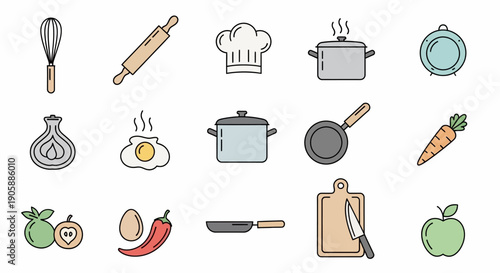 Kitchen Utensils and Ingredients Set Illustration.