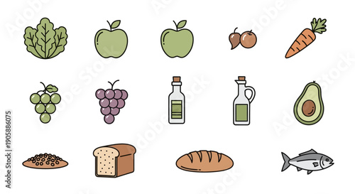 Variety of fresh healthy food items.