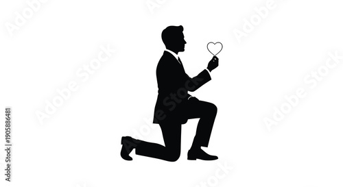Man proposing with a heart shaped balloon a striking black silhouette