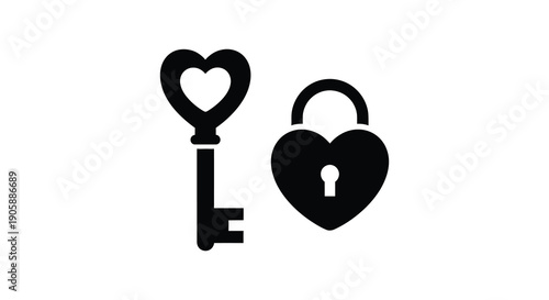 Heart shaped lock and key illustration a symbol of love and security silhouette