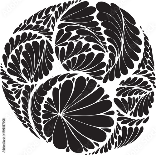 Simple floral geometric pattern. Tileable, repeating black and white background. Texture vector.