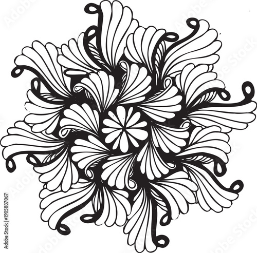 Simple floral geometric pattern. Tileable, repeating black and white background. Texture vector.