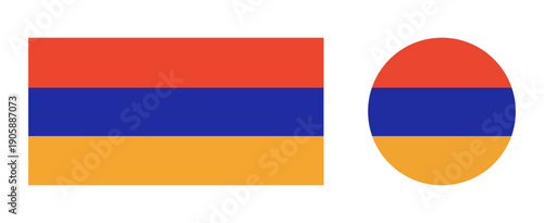 Flag of Armenia state symbol. National Armenia rectangle, circle flag button, badge, banner. Set of round, rectangular flag of Armenia country icons.
