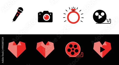 Collection of colorful icons representing social media and content creation