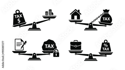 Scales illustrate the weight of taxes on various aspects of life and business.