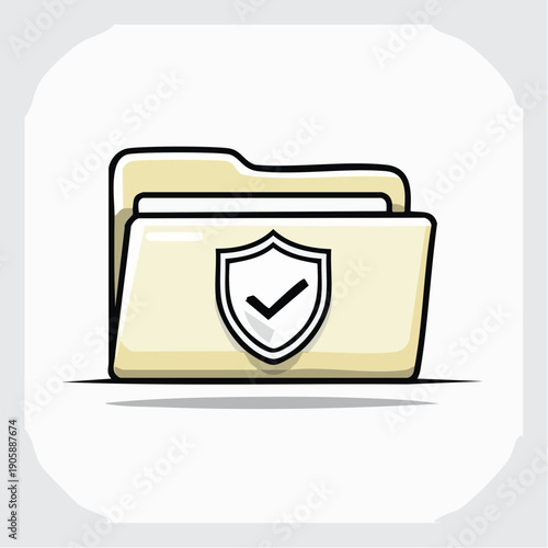 A secure digital document folder icon with a shield and checkmark, representing data protection and safety for important files and information