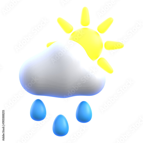 Weather symbol sun and cloud with rain showers 3D icon