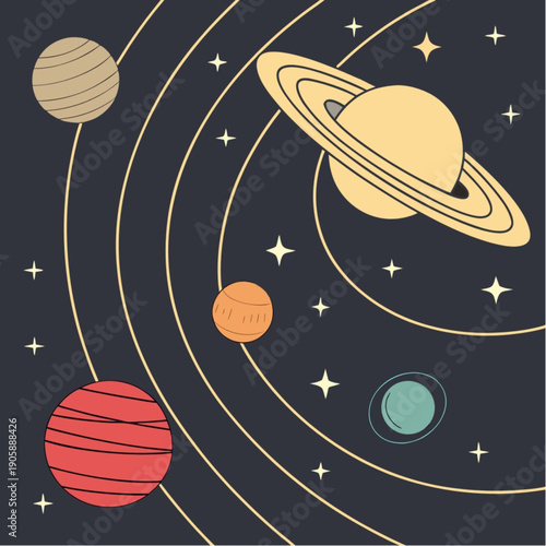 “Solar System Diagram – Planet Orbits and Space Vector”