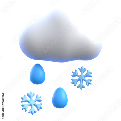 Winter sleet concept with rain and snowflakes 3D icon