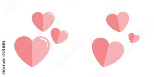 Soft pink floating heart shape illustration set representing love, romance and Valentine’s Day decoration elements