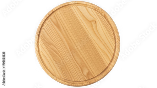 Natural wooden round cutting board isolated on transparent background