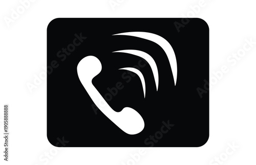 Phone Handset Icon with Sound Waves on Rounded Black Background - Incoming Call Symbol
