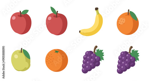 Assorted Fresh Fruits in Cartoon Style.
