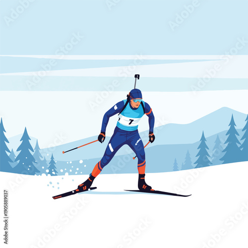Biathlon Athlete Skiing in Winter Competition Illustration