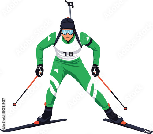 Biathlon Athlete Skiing in Winter Competition Illustration