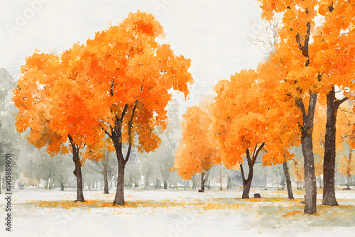 Wallpaper Mural Minimalist fall forest watercolor illustration. AI generated Torontodigital.ca