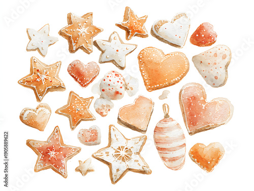 Wallpaper Mural Watercolor Christmas cookies festive set illustration. AI generated Torontodigital.ca