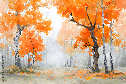 Wallpaper Mural Minimalist fall forest watercolor illustration. AI generated Torontodigital.ca