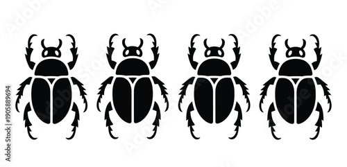 Scarab beetles silhouette isolated on white background, flat and minimal vector icons for insect illustrations, biology education, museum graphics, entomology research, and natural science design.