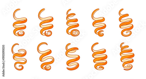 Collection of orange curly spaghetti pasta