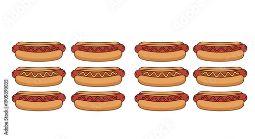Collection of hot dogs with buns and sausages