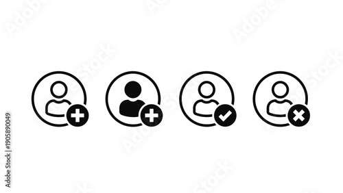 Four user icons representing adding, selecting, and removing people.