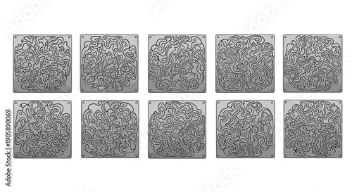 Set of ten textured stone slabs with intricate carved patterns