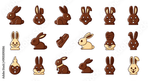Collection of cute cartoon rabbits in various poses and colors