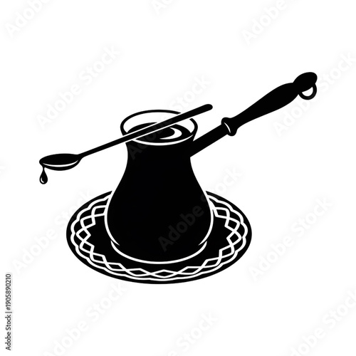 Traditional Turkish Coffee Pot Silhouette – Cezve and Ibrik with Spoon Vector Icon