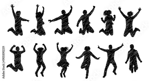 Collection of diverse joyful people jumping and celebrating