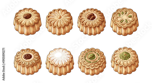 Assorted cookies with various toppings and fillings