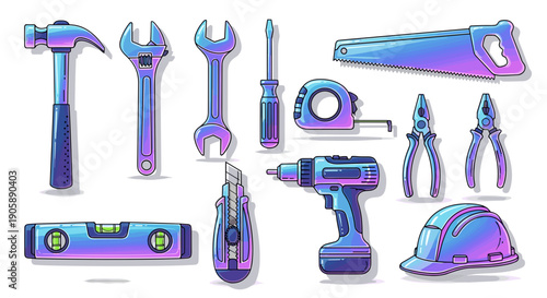 Set of various construction and repair tools