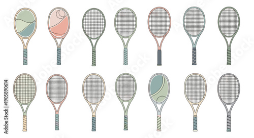 Collection of vintage tennis rackets with wooden and metal frames